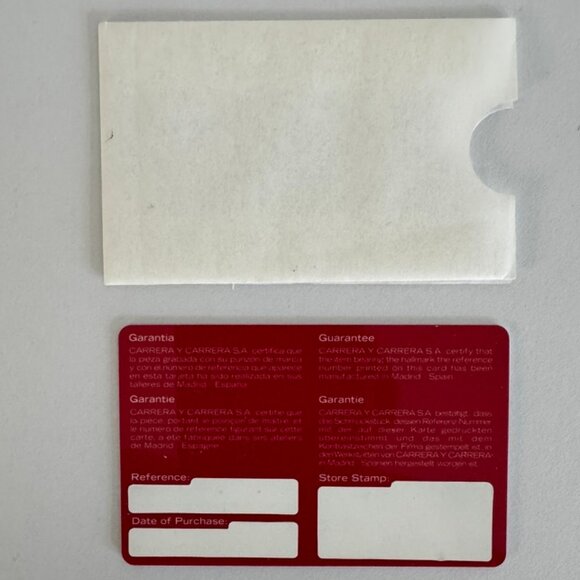 New CARRERA Y CARRERA  Certificate of Authenticity Card & Envelope -BLANK - Picture 2 of 2
